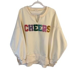 Peach Love California Cream 'Cheers' Oversized Sweatshirt Size M Casual Cozy